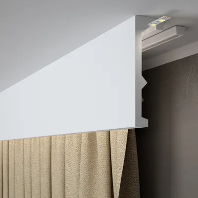 Produktbild von PROVISTON | Vorhangleiste Polystyrol | 55 x 180 x 2000 mm | Weiß | Stuckleiste | Lichtleiste
