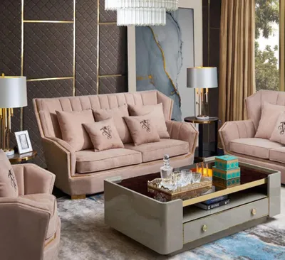 Produktbild von Wohnzimmer Couch Polster Sitz Garnitur 3er Sofas 3 Sitzer Sofa Stoffsofa Möbel