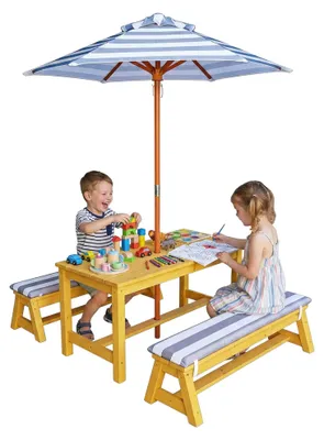 Produktbild von Kinder-Picknicktisch-Set mit Sonnenschirm und Kissen