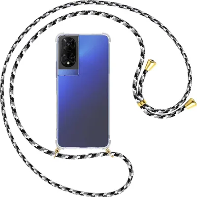 Produktbild von Handykette Backcover-Schutzhülle mit Band (Metall goldfarben) für TCL 50 5G - schwarz/grau/weiß