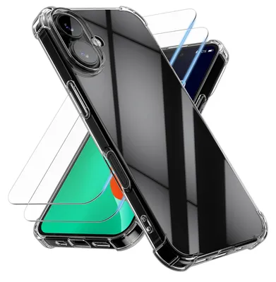 Produktbild von kwmobile Hülle kompatibel mit Apple iPhone 17 Case - Handyhülle mit 2x Glas Schutz Folie - TPU Cover Handyhülle in Transparent