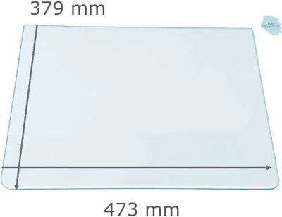 Produktbild von Kühlschrank Einlegeboden - Klarglas 4 mm - 2 abgerundete Ecken - 473 mm x 379 mm - (89,96 EUR / qm - Mindestbfl. 0,25 qm - Kantenb. 5,35 EUR / lfm - Eckenb. 1,00 EUR / Stck. )