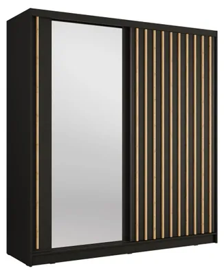 Image de Armoire KAZU 2 portes coulissantes avec miroir gris graphite 205 cm