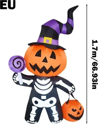 Produktbild von Famanu Aufblasfigur Kürbis Skelett - Halloween Dekoration - LED Beleuchtung - 1,70 m Hoch