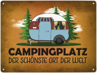 Produktbild von Campingplatz Metallschild XXL mit Wohnwagen Motiv Schild Blechschild