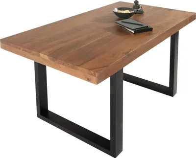 Produktbild von Esstisch Akazie Nussbaum 180 x 90 cm massiv gerade Tischkanten U-Gestell schwarz RIO