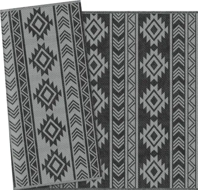 Produktbild von Outsunny Outdoor-Teppich, wasserdichter Kunststoffteppich, Balkonteppich mit doppelseitigem Design, für Terrasse, Balkon, Camping, Schwarz+Grau, 182 x 274 cm
