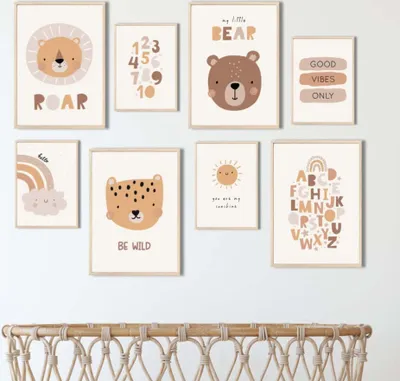 Produktbild von MeinBaby123® Kinderzimmerposter | 8er Set A4 & A5 | Süße Tiere