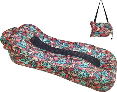 Image de (Rouge tropical) Chaise longue gonflable, lit de plage ultraléger, portable, ergonomique, canapé pneumatique, canapé, étanche, anti-fuite, pour l'intérieur et l'extérieur, la randonnée, le camping, les voyages