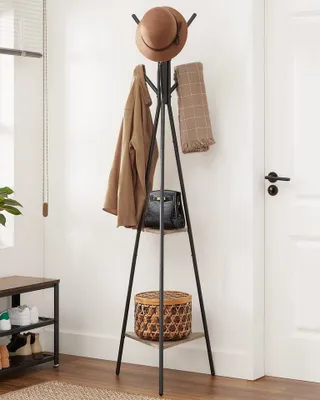Produktbild von VASAGLE Garderobenständer mit 2 Ablagen 179 x 49 cm Kleiderständer Vintage freistehende Garderobe im in Baumform Industriedesign, Greige-schwarz, CRR016B02