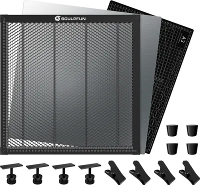 Produktbild von SCULPFUN H3 Honeycomb pracovný stôl Oceľová plošina 400 x 400 mm pre CO2 alebo diódové gravírovacie stroje Profesionálne kovové svorky