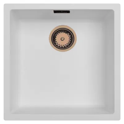 Produktbild von Weißes Spülbecken 40 x 40 cm, für Unter- und Aufsatzmontage, mit automatischem Kupfer-Ablaufstopfen 1208971893