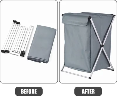 Zdjęcie produktu dla Kosz na pranie Kosz na ubrania Organizer Sortownik Przechowywanie Składany Z Pokrywą Uchwyt Aluminiowa Rama Do Łazienki Sypialni Dom Szary