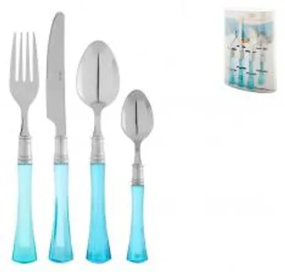Produktbild von Besteckset, 24 Teile, aus Edelstahl und Kunststoff, Farbe: Blau
