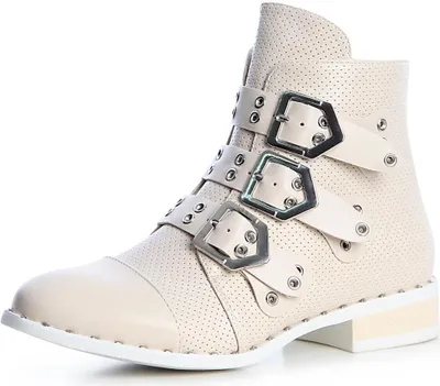Produktbild von topschuhe24 1350 Damen Nieten Stiefeletten Biker Boots Schnalle, Farbe:Beige, Größe:37 EU