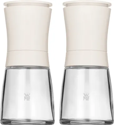 Produktbild von WMF Trend Mühlenset 2tlg, Salz- und Pfeffermühle unbefüllt, Glasbehälter, Keramikmahlwerk, Mühle für Salz, Pfeffer, Gewürze, weiß