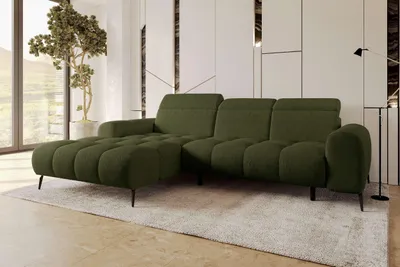 Produktbild von 99rooms Milano Ecksofa Chenille APHRODITE Olive Links mit Sitztiefenverstellung