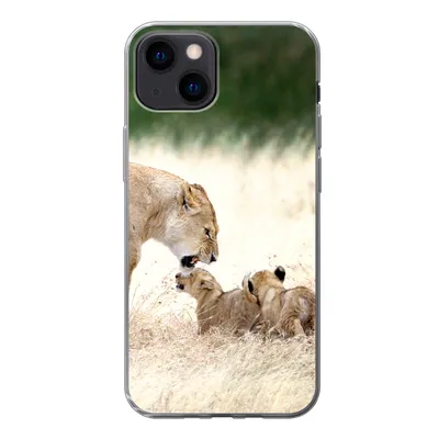 Produktbild von MuchoWow® Handyhülle Schutzhülle Hülle für iPhone 13 mini Löwe - Gras - Junge - Familie Silikon Softcase Handy Hülle - Softcase