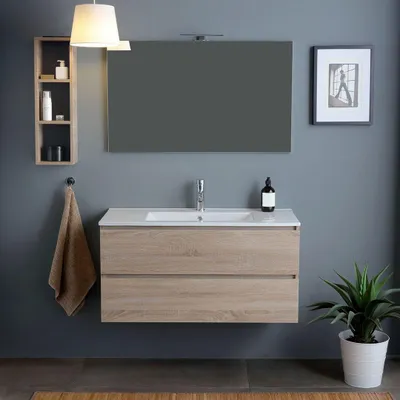 Produktbild von Badmöbel mit Waschbecken 120cm mit Schubladen in Holzoptik Natureiche | Berlin