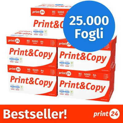 Immagine prodotto di NUOVO: print24 Carta per stampanti e fotocopie 25000 fogli 50 x 500 A4 Premium Bianco brillante CIE 160 Vincitrice del test Certificata PEFC