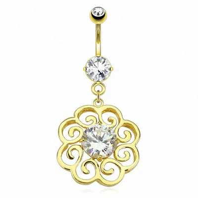 Produktbild von Taffstyle Bauchnabelpiercing Bauchnabelpiercing Schmuck Stecker vergoldet Tribal Kristall Anhänger