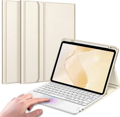 Produktbild von FINTIE Tastatur Hülle für iPad Air 11 Zoll M4/M3/M2 (2026/2025/2024), iPad Air 5./4. Gen 10.9 Zoll, weiche Schutzhülle mit Stifthalter, magnetisch abnehmbare deutsche Tastatur mit Touchpad, Starlight