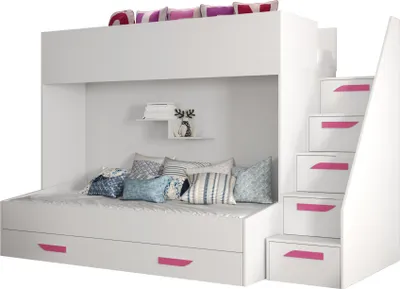 Produktbild von MINIO go for it, Etagenbett "PARTY 16", Rosa Griffe aus MDF, Weiße Farbe