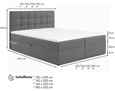 Image de Lit Boxspring double LEO - 120x200cm Lit avec matelas Bonell, similicuir, coffre de lit (gris)