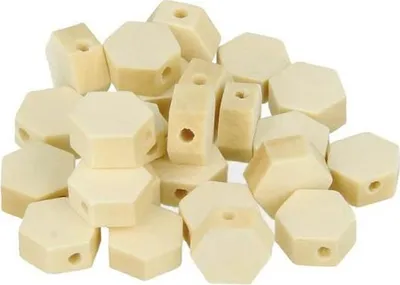 Zdjęcie produktu dla 25 drewnianych koralików sześciokątnych 10 x 5 mm