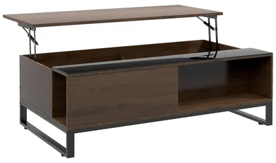 Productafbeelding van Conferenztabel HOMCOM 839-687V00WN, bijzettafel, met verstelbare hoogte, verborgen opbergruimte, afwerking in notenfineer, stalen frame - N