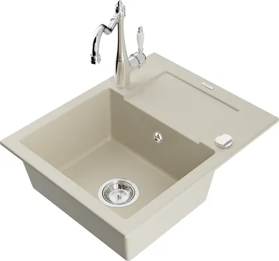 Produktbild von Mexen Enzo 1 Becken-Granitspüle mit Abtropffläche und Mischbatterie Carla, Beige - 6506-69-670700-00