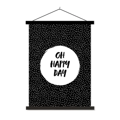 Produktbild von MuchoWow® Textilposter Zitate - Text - Oh happy day - Glück 90x120 cm mit schwarzem Rahmen - Dekoration