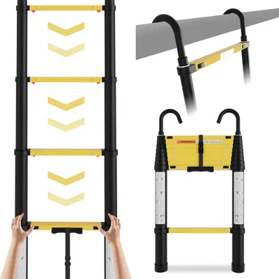 Produktbild von Famanu Teleskopleiter Aluminium 1,7 m + 2,0 m - Faltleiter A-Rahmen, 5 + 6 Stufen, Maximale Tragfähigkeit 150 kg