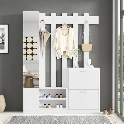 Immagine prodotto di Armadio con specchio - Bianco - Larghezza 135 cm - In legno - Ideale per ingresso e corridoio