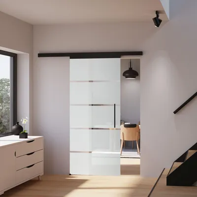Produktbild von inova Glasschiebetür 900 x 2035 mm, Blockstreifen, Komplettset mit Stabgriff, Softclose beidseitig