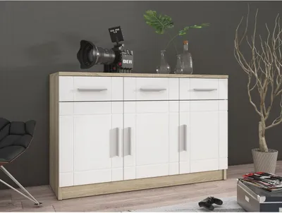 Produktbild von Kombinierte Kommode PARISA – Breite 103 cm, Sonoma-Eiche / weiß