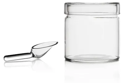 Zuckerdose mit Löffel, Piuma, Borosilikatglas, 20 cl, handgefertigt