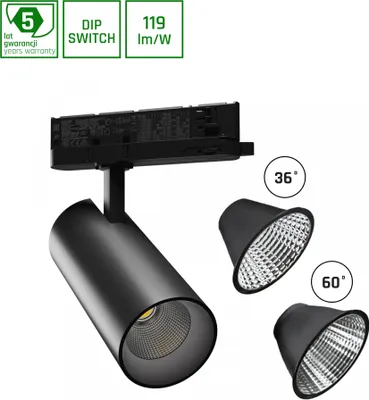 Produktbild von ANDROMEDA LED Stromschienenstrahler 3-Phasen 15-27W 36/60° tralweiß Schwarz
