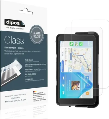 Immagine prodotto di 2x Pellicola Protettiva per Camecho Motorrad Carplay 5 Zoll Protezione opaco Vetro Flessibile 9H dipos