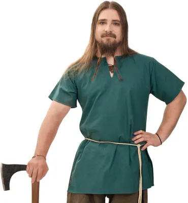 Produktbild von Tunika rot braun grün Mittelalter-​Kostüm Herren-​Outfit Faschings-​Hemd V-​Ausschnitt (grün, XXL)