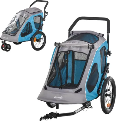 Produktbild von PawHut 2-in-1 Hundeanhänger Haustier Fahrradanhänger Hundetransporter Hunde Fahrrad Anhänger Oxfordstoff Atmungsaktiv Metall Oxford-Gewebe Blau 140 x 71 x 105 cm