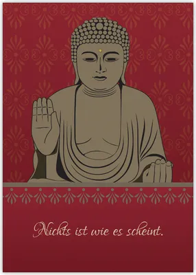 Produktbild von 4x Beistehende Spruchkarte: "Nichts ist wie es scheint" mit schönem Buddha auf rot