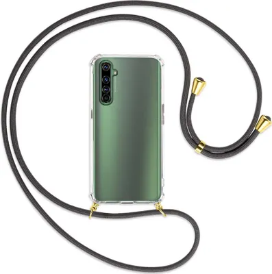 Produktbild von Handykette Backcover-Schutzhülle mit Band (Metall goldfarben) für Realme X50 Pro 5G - dunkelgrau