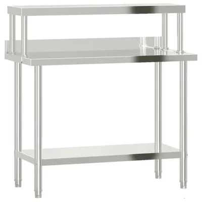 Zdjęcie produktu dla vidaXL Blat kuchenny z górną półką 110x55x120 cm stal nierdzewna