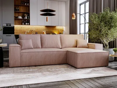 Produktbild von FurniDe24 Ecksofa L-Form Malaga Rechts - Moderne Ecksofa, Wohnzimmer Sofa mit Bettkasten, - Eckcouch Puderrosa (Poso 52)
