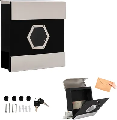Immagine prodotto di Melko Cassetta postale da parete Post Rotolo per giornali Mailbox - Esagonale Nero / Acciaio inossidabile