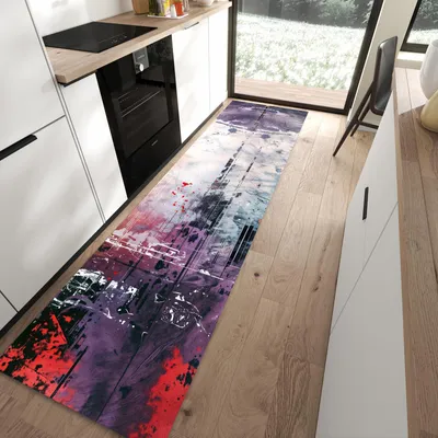 Produktbild von Küchenteppich 80x300cm rutschfest & abwischbar PVC Läufer - Kunst von Abstrakte