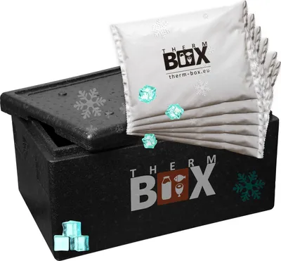 Produktbild von THERM BOX Profi Styroporbox Gastro GN XXL mit 5x Kühlakku Kühlbox 50L Innen: 54x34x25,5cm Transportbox Wiederverwendbar