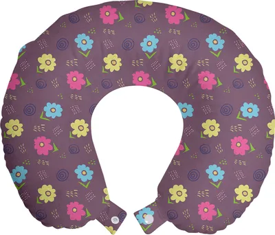Produktbild von ABAKUHAUS Botanisch Reisekissen Nackenstütze, Bunte Blumen Childish, Schaumstoff Reiseartikel für Flugzeug und Auto, 30x30 cm, Mehrfarbig