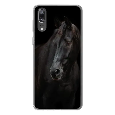 Produktbild von MuchoWow® Handyhülle Schutzhülle Hülle für Huawei P20 Pferd - Leicht - Schwarz Silikon Softcase Handy Hülle - Hardcover